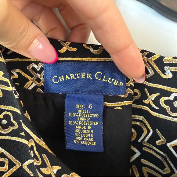 Vintage Charter Club Button Back Tank Vest Black Gold 6 90s - Picture 2 of 5